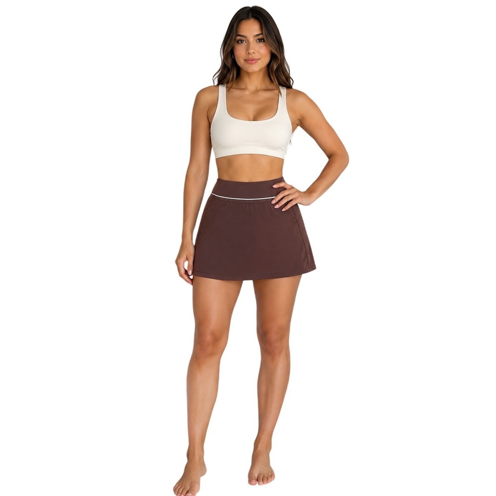 Soybu Womens Brown Active Athletic Skort Built-in Shorts Zipper Pocket Size L
